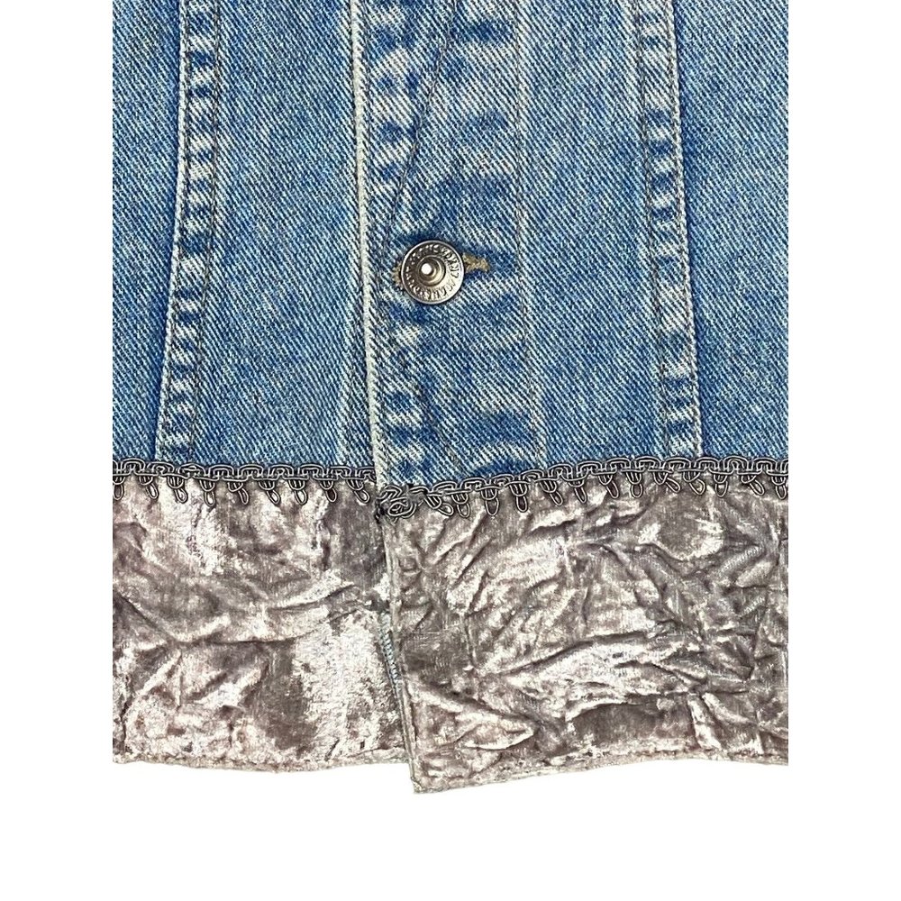 Vintage 90s DKNY Denim Jeans Jacket w/ Silver Pink Velvet Trim Medium - Picture 14 of 16